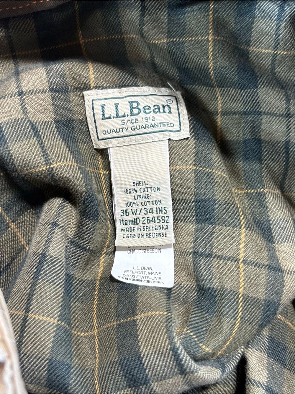 L.L. Bean Flannel-Lined Cargo Multiple Pockets Mens Sz 35X34 Tan Winter Pants